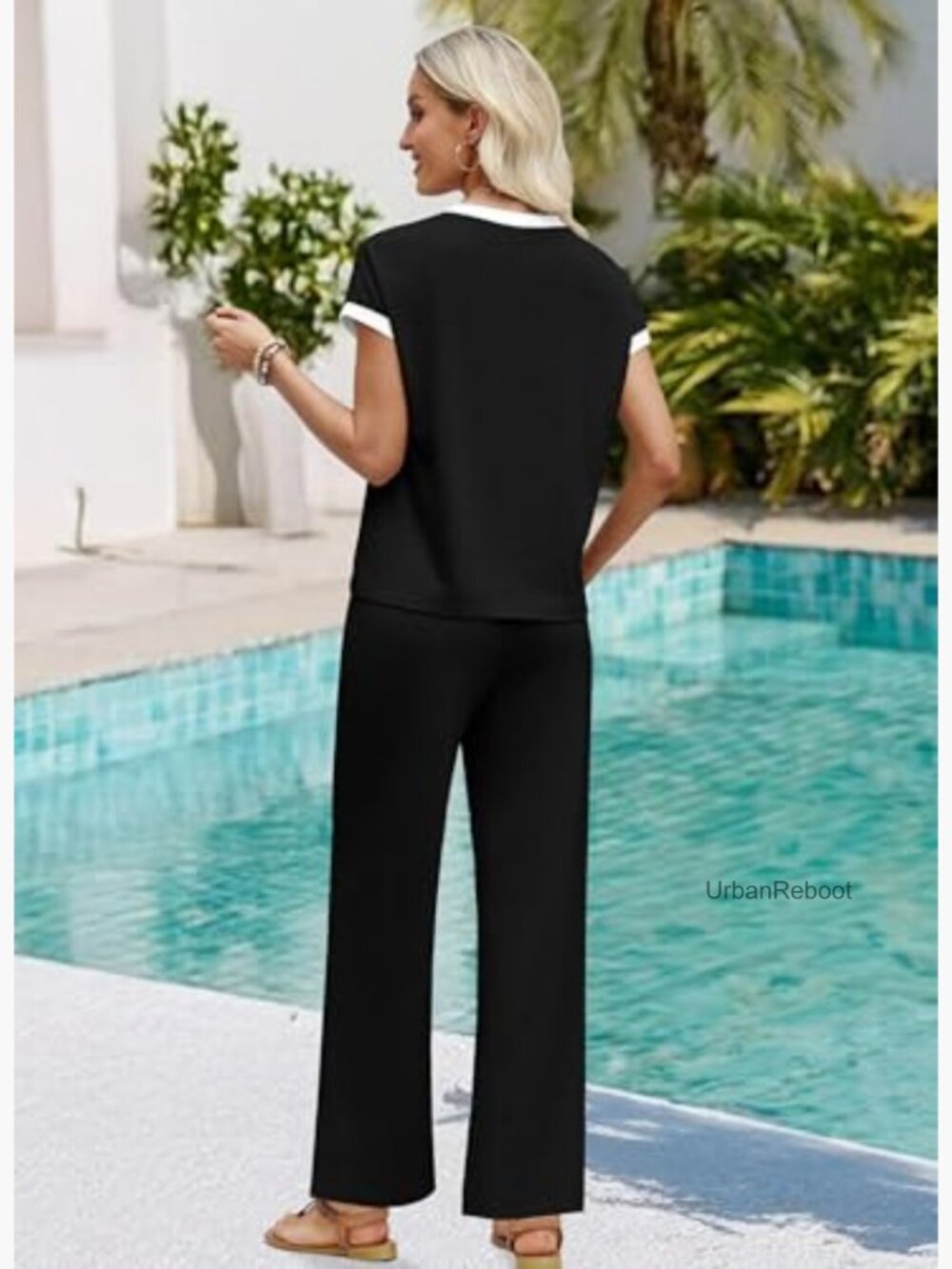 Two Piece Set with Wide Leg Pants and Tee - Picture 4 of 7